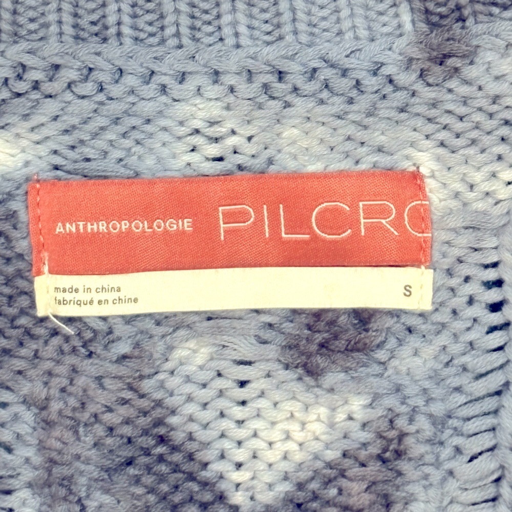 Pilcro Joni Tie-Dye Cable Knit V-Neck Sweater Side Slits Dark Navy White Size S - Picture 9 of 9